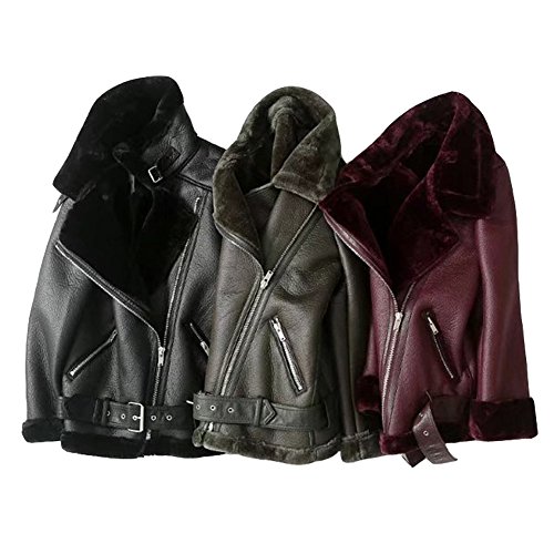 Newbestyle Jacke Damen Übergangsjacken V Ausschnitt Kleidung Mantel Fell Winterjacke Jacket Wintermantel Top Coat mit Schrägem Reißverschluss Schwarz X-Small - 2