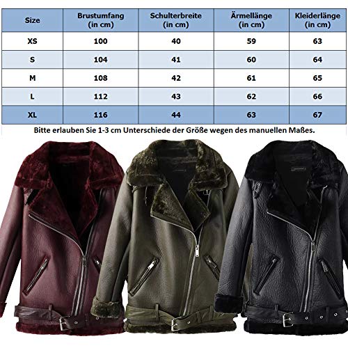 Newbestyle Jacke Damen Übergangsjacken V Ausschnitt Kleidung Mantel Fell Winterjacke Jacket Wintermantel Top Coat mit Schrägem Reißverschluss Schwarz X-Small - 3