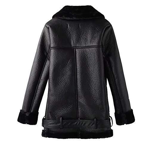 Newbestyle Jacke Damen Übergangsjacken V Ausschnitt Kleidung Mantel Fell Winterjacke Jacket Wintermantel Top Coat mit Schrägem Reißverschluss Schwarz X-Small - 6