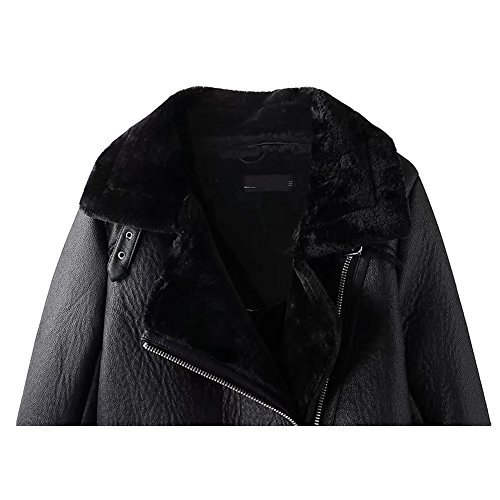 Newbestyle Jacke Damen Übergangsjacken V Ausschnitt Kleidung Mantel Fell Winterjacke Jacket Wintermantel Top Coat mit Schrägem Reißverschluss Schwarz X-Small - 4