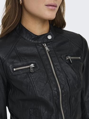 ONLY Damen Kunstlederjacke Reißverschluss 38Black - 7